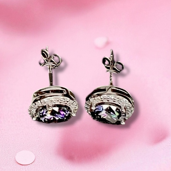 Mystic Moissanite Earrings Handcrafted in Halo Settings in Sterling Silver - Picture 8 of 8